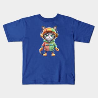 cute cat listening to music Kids T-Shirt